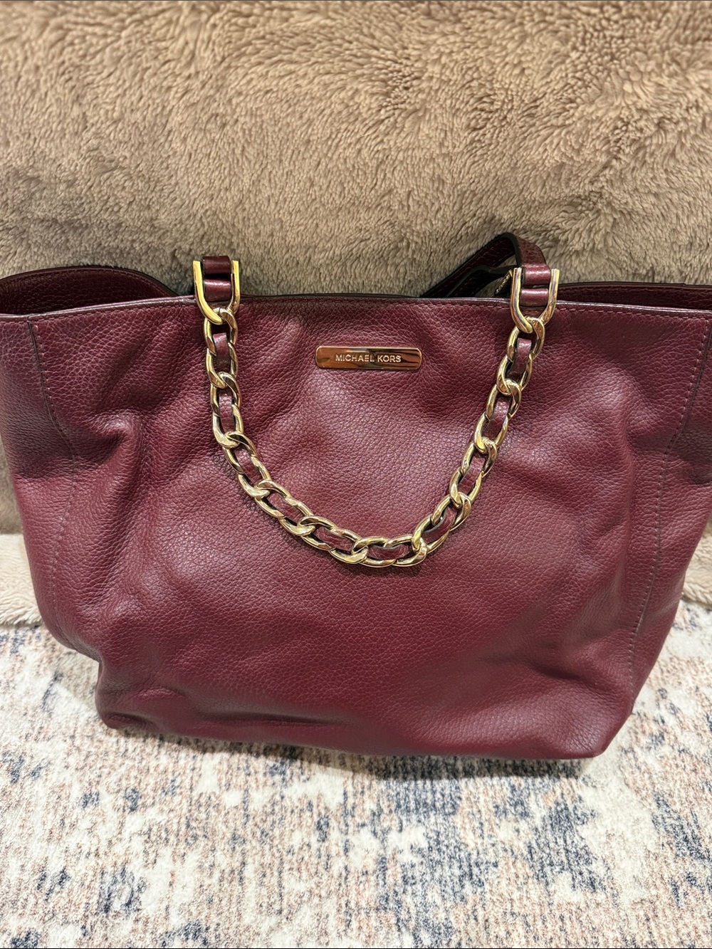 Michael Kors Merlot Harper Leather Tote with Gold Chain